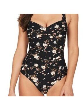 Nip Tuck Black Joanne Floral one Pc. Swimsuit, Size 4
